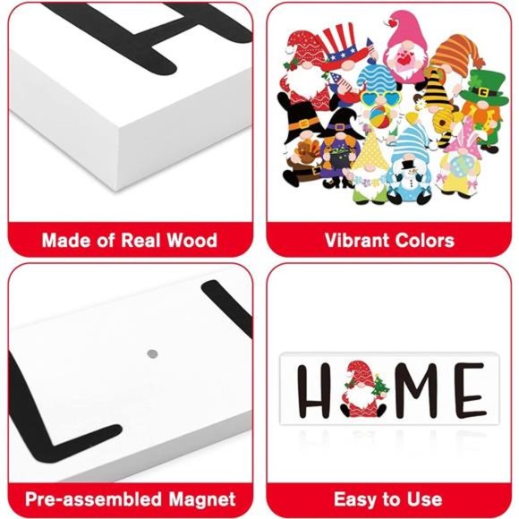 Easter Interchangeable Home Love Sign, Holiday Wood Decor w/ 12 PCS Magnet Gnome - Picture 4 of 6